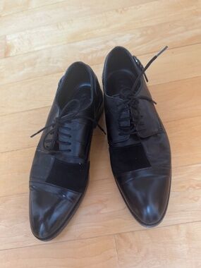 Coach Unisex Black Leather, Patent and Suede Designer Oxfords SZ. 8.5